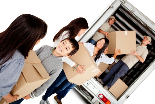 Moving van service with boxes prepared for transport