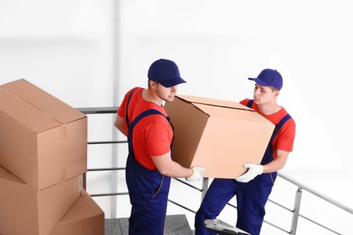 Packed moving boxes ready for collection in a Clapham flat
