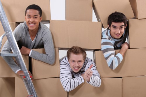 A moving day scene showing organized boxes in a Clapham home