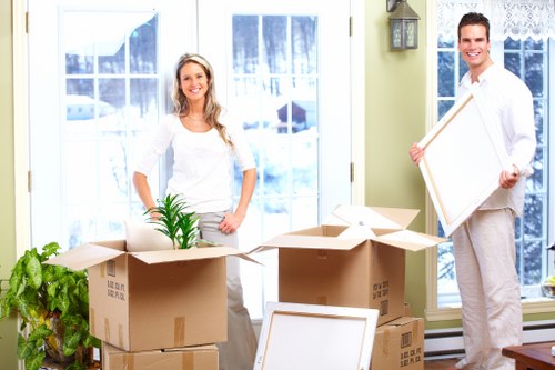 Packed boxes and moving supplies for a Clapham removals van