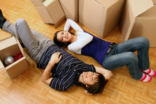 Business office relocation services with organized workstations and equipment